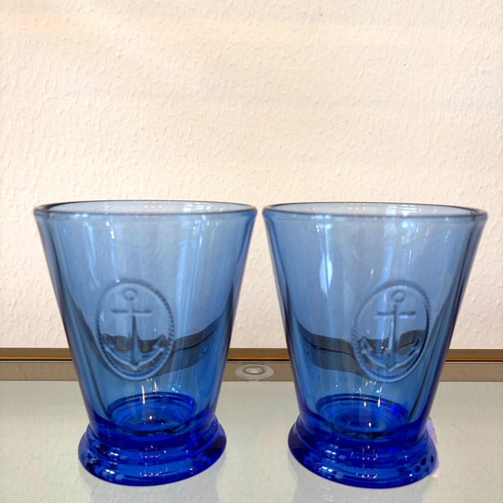 La Rochere France Cobalt Blue Anchor Tumblers Set of 2 Drinking  Glasses NEW